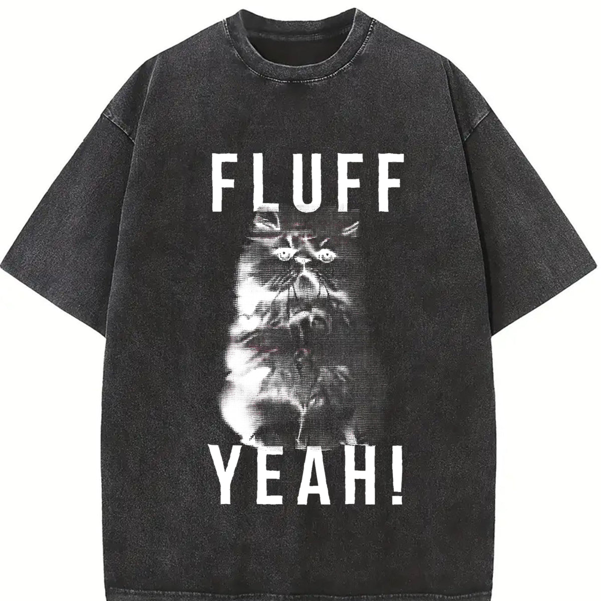 Fluff Yeah Kitty Cat Animal Lover for Ladies Cute Ladies Vintage Washed T-Shirt in Black