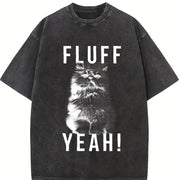 Fluff Yeah Kitty Cat Animal Lover for Ladies Cute Ladies Vintage Washed T-Shirt in Black