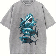 Three Sharks Retro ® Shark Vintage Washed T-Shirt in Gray