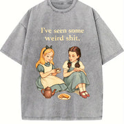 Storybook Dark Humor Alice Illustration Vintage Washed T-Shirt in Gray