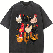Chicken Short-sleeve Vintage Washed T-Shirt in Black