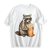 Raccoon Iced Coffee Cotton T-Shirt in White