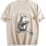 Off To Cause A Kerfuffle Opossum Scooter Mental Health vintage washed oversized T-shirt in Beige