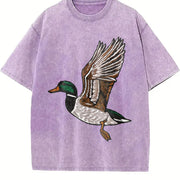 Embroidered Duck Animal Lover Vintage Washed T-Shirt in Purple