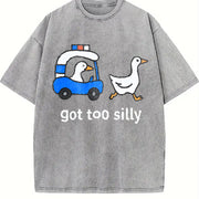 Premium Silly Goose Police Chase Got Too Silly Meme Goose Vintage Washed T-Shirt in Gray