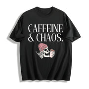Caffeine and Chaos Cotton T-Shirt in Black