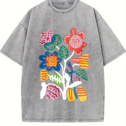 Short-sleeve Spring Vintage Washed T-Shirt in Gray