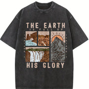EARTH HIS GLORY Shoulder Drop Vintage Washed T-Shirt in Black