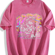 Graffiti Clown Girl Black Hip Hop Vintage Washed T-Shirt in Red