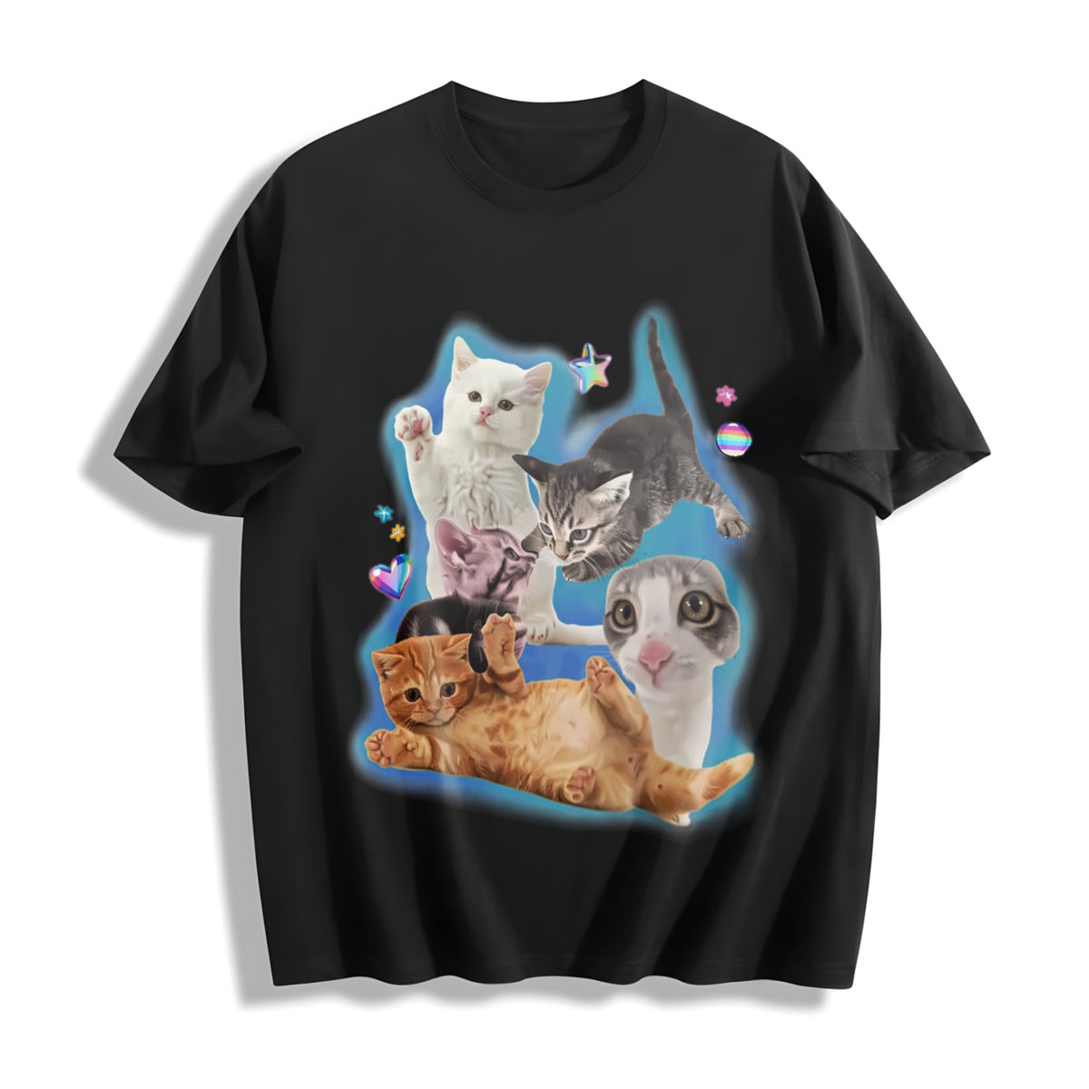 Y2K Silly Cat Trashy Y2K Kitten Cotton T-Shirt in Black