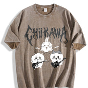 Heavy Metal Chiikawa Usagi Hachiware Hip Hop Festive vintage washed oversized T-shirt in Brown
