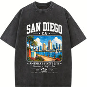 San Diego California Vintage Washed T-Shirt in Black