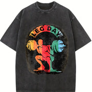 Leg Day Weightlifting Vintage Washed T-Shirt in Black