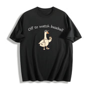 Off to Watch Baseball Goose Cotton T-Shirt in Black