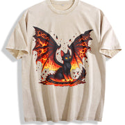 Black Cat & Wing Blouse Vintage Washed T-Shirt in Beige