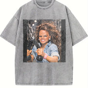 Strong Woman Lifting Weights Vintage Washed T-Shirt in Gray