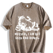 Cat Mom Mother I Am but Skin and Bones Vintage Washed T-Shirt in Brown
