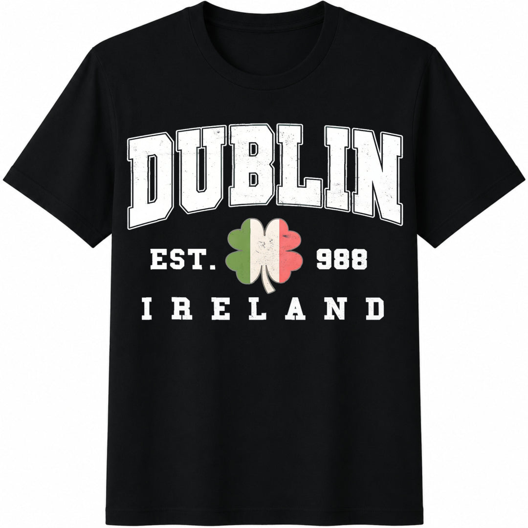 Dublin Ireland Flag Cotton T-Shirt in Black