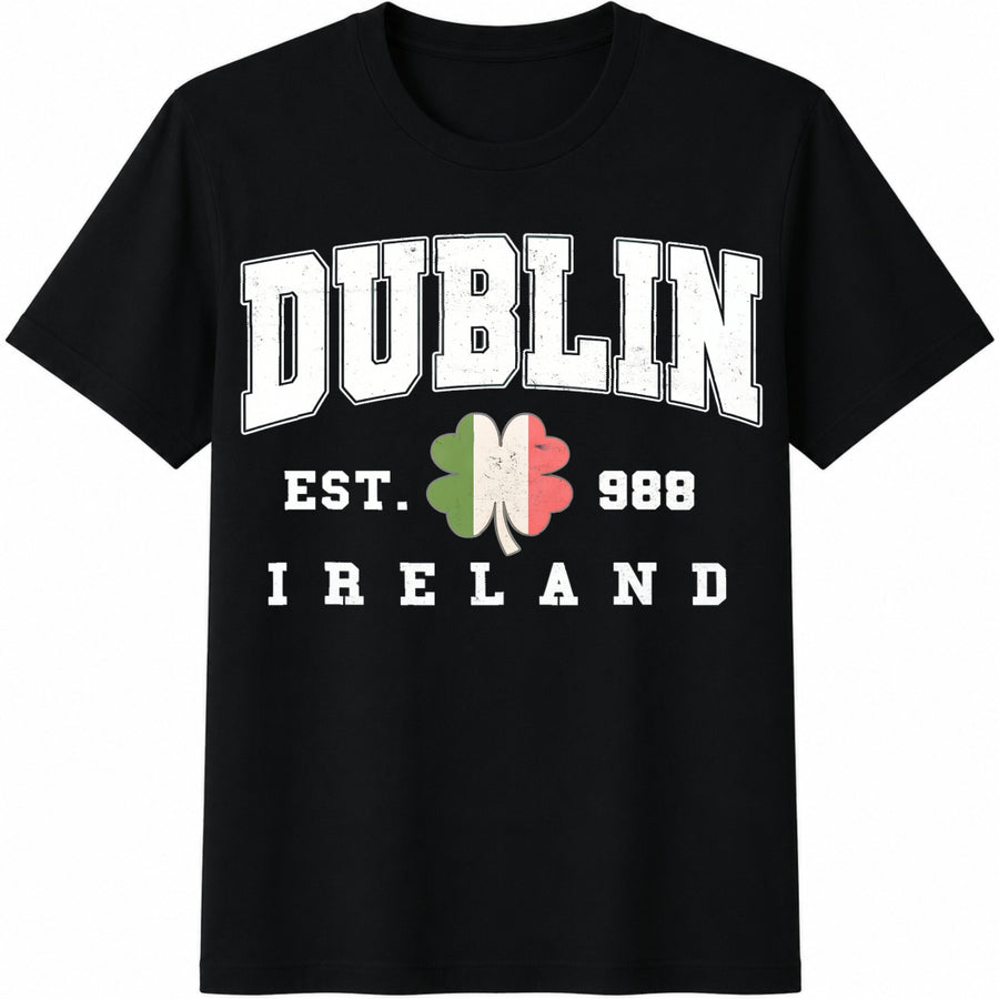 Dublin Ireland Flag Cotton T-Shirt in Black