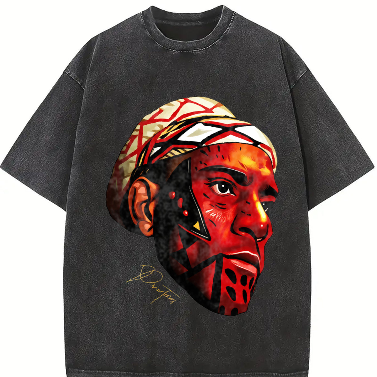 Alex Pereira Poatan Painted Face Portrait MMA vintage washed oversized T-shirt in Black