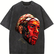 Alex Pereira Poatan Painted Face Portrait MMA vintage washed oversized T-shirt in Black