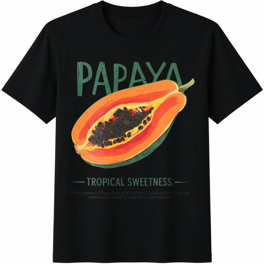 Papaya Tropical Sweetness Cotton T-Shirt in Black