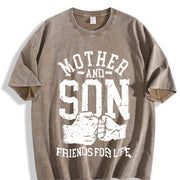Mother and Son Friends for Life Vintage Washed T-Shirt in Brown