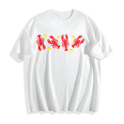 Lobsters Embroidered & for Beach Days & Coastal Road Trips Cotton T-Shirt in White