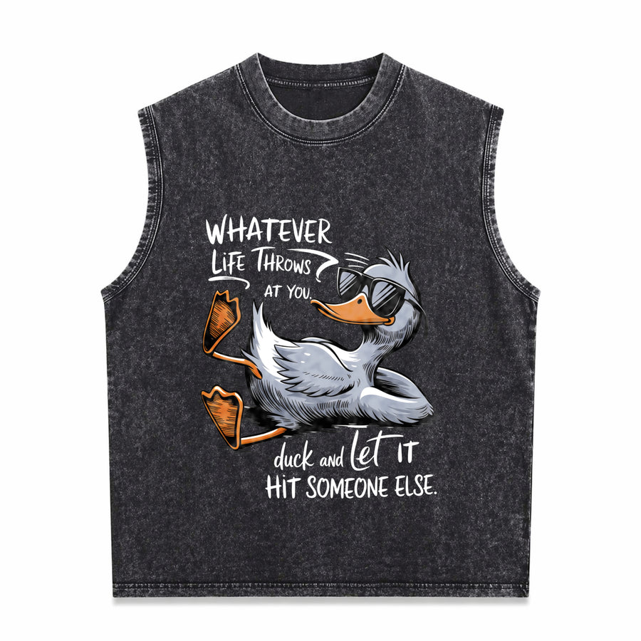 Duck Quote Vintage Washed Tank Top in Black