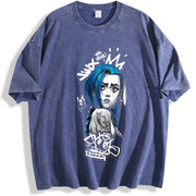 Retro Jinx x Powder Arcane: League of Legends Game vintage washed oversized T-shirt in Blue