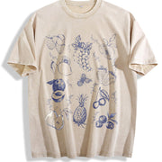Fruits and Berries Retro 90s Tattoo Vintage Washed T-Shirt in Beige