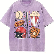 Baseball Fun Collection Vintage Washed T-Shirt in Purple