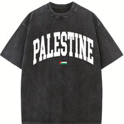 Palestines Flag Hip Hop Harajuku Distressed Festive vintage washed oversized T-shirt in Black
