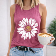 Daisy Flower Crew-neck Sleeveless Vest Outdoor Women's Color Cotton Tank Top in Red