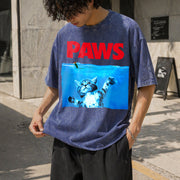 Xiongying Paws Cat and Mouse Vintage Washed T-Shirt in Blue
