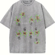 Sea Turtle Embroidered Vintage Washed T-Shirt in Gray