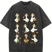 Cute Goose Gardening Vintage Washed T-Shirt in Black