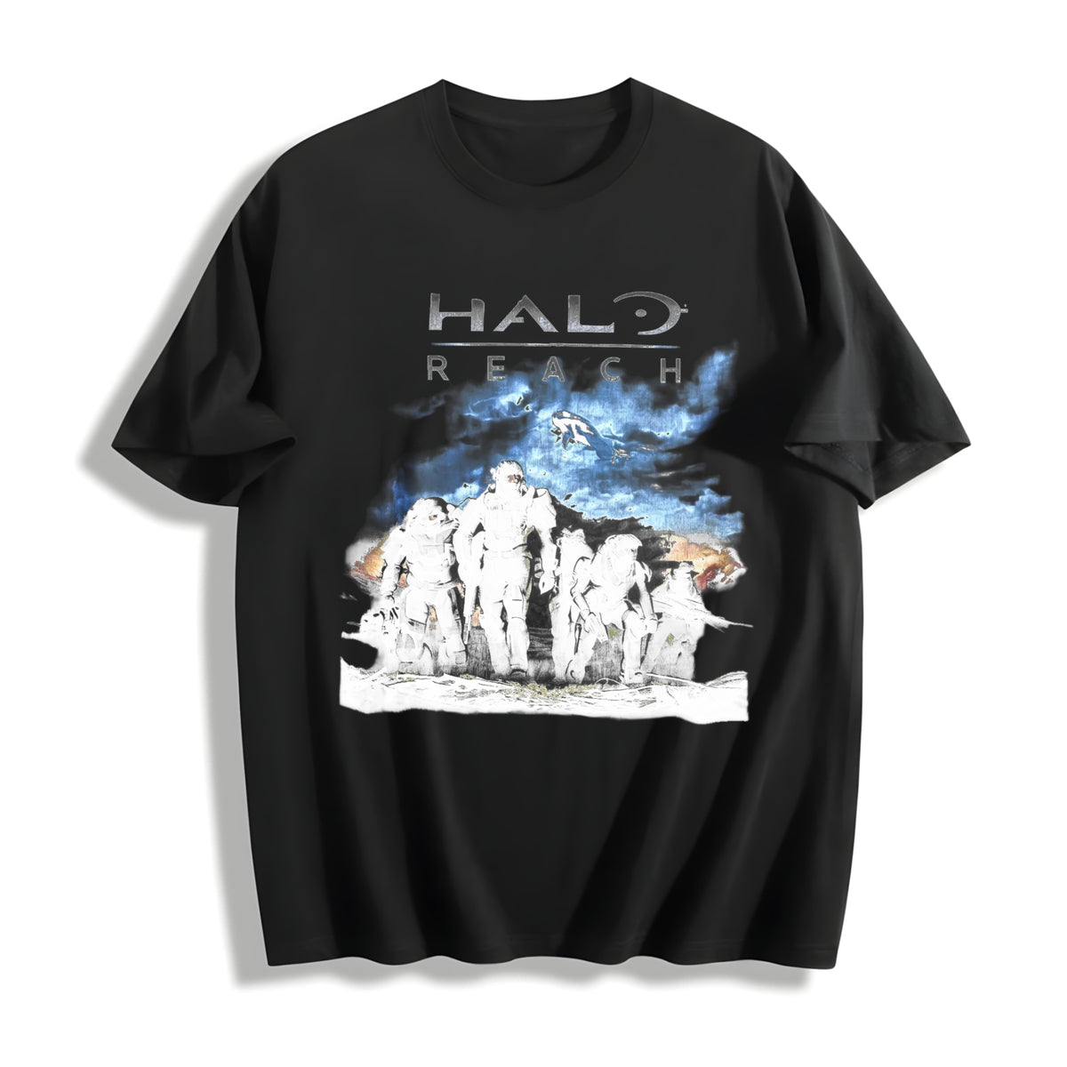 Y2K Black Halo Reach Gaming Promo Cotton T-Shirt in Black