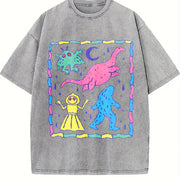 Weird Character Party Vintage Washed T-Shirt in Gray