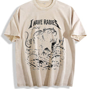 I Have Rabies Rat Retro Gothic Horror Rats Vintage Washed T-Shirt in Beige