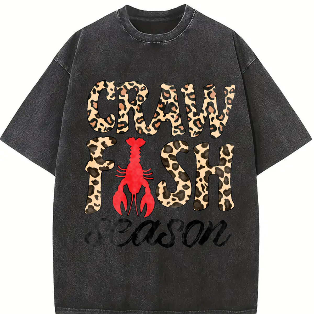 Leopard Crawfish Season Vintage Washed T-Shirt in Black