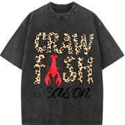 Leopard Crawfish Season Vintage Washed T-Shirt in Black