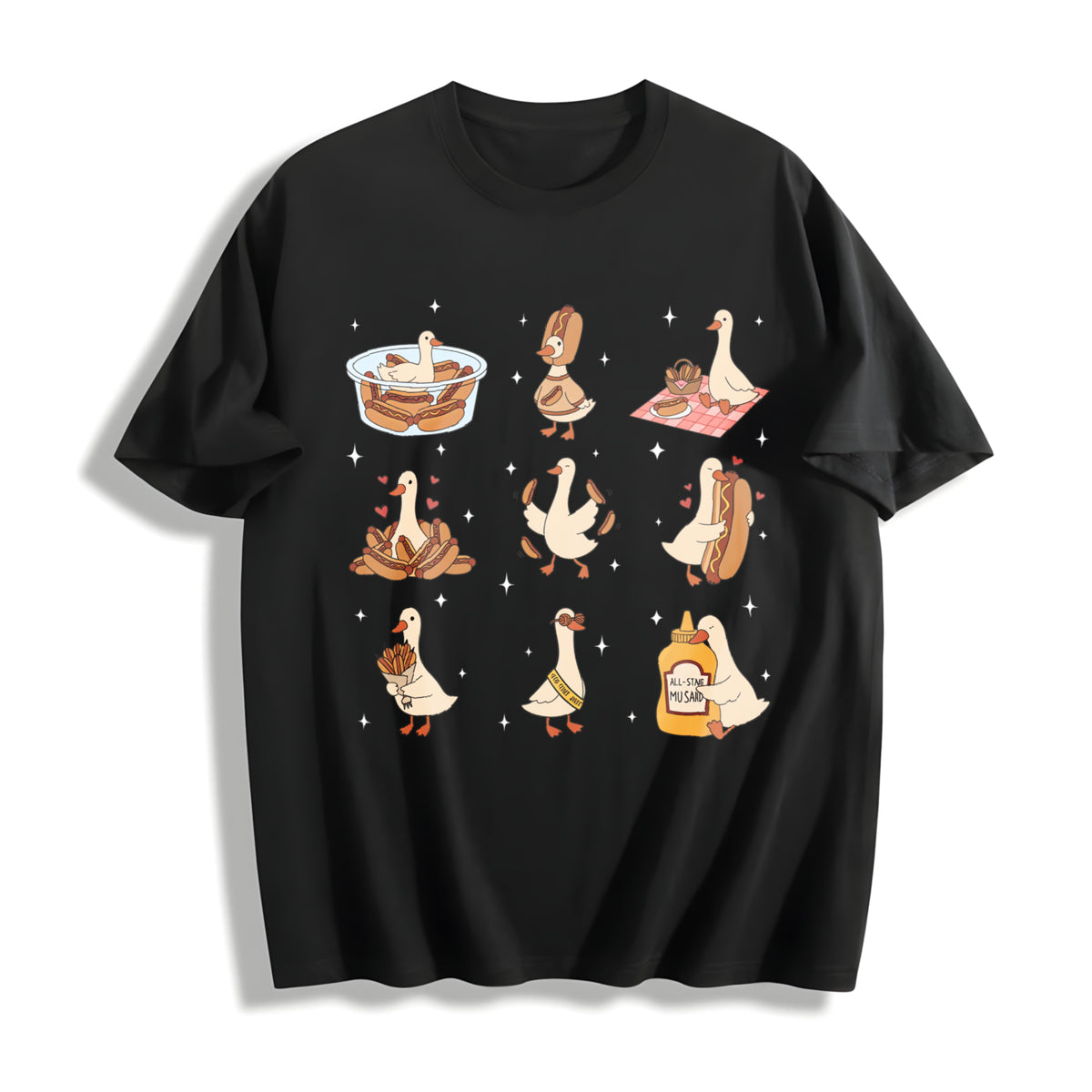 Hot Dog Lover Silly Goose Foodie Cotton T-Shirt in Black