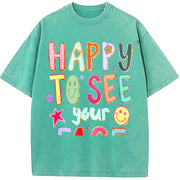 Happy To See Your Face Teacher Appreciation vintage washed oversized T-shirt in Blue