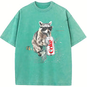 Raccoon Drinking Soda vintage washed oversized T-shirt in Blue