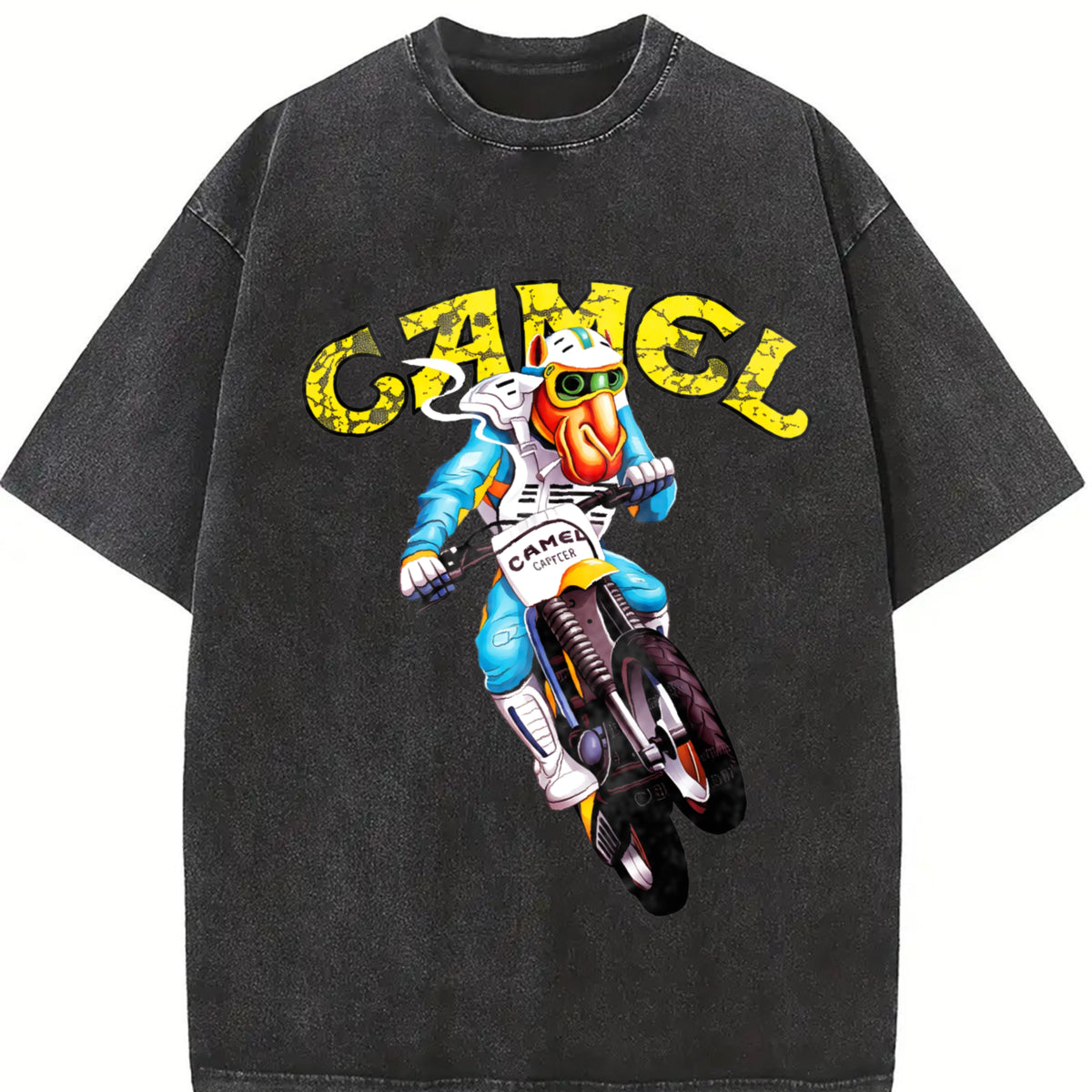 Joe Camel Joe Camel Dirt Bike Supercross AD Custom vintage washed oversized T-shirt in Black