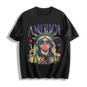Preppy Statue of Liberty Blowing Bubble Gum Cotton T-Shirt in Black