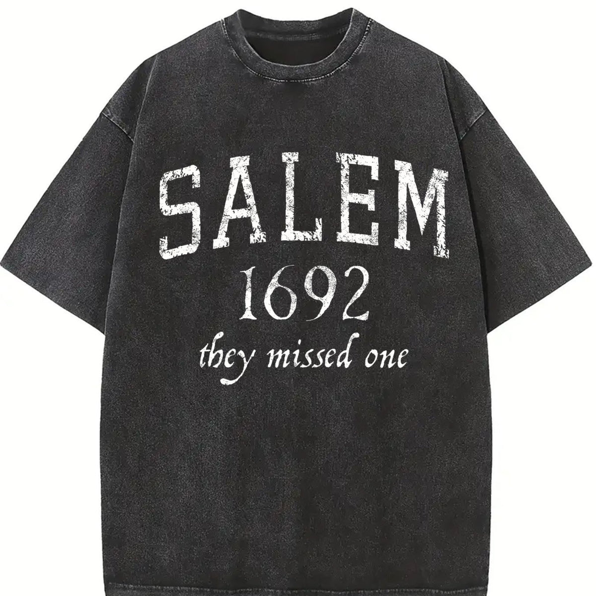 Salem Mass 1692 Halloween Witch Broom Joke for Ladies Cute Vintage Washed T-Shirt in Black
