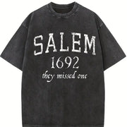 Salem Mass 1692 Halloween Witch Broom Joke for Ladies Cute Vintage Washed T-Shirt in Black