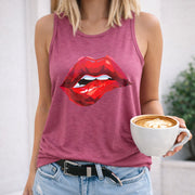 Red Lips Women's Color Cotton Tank Top in Red